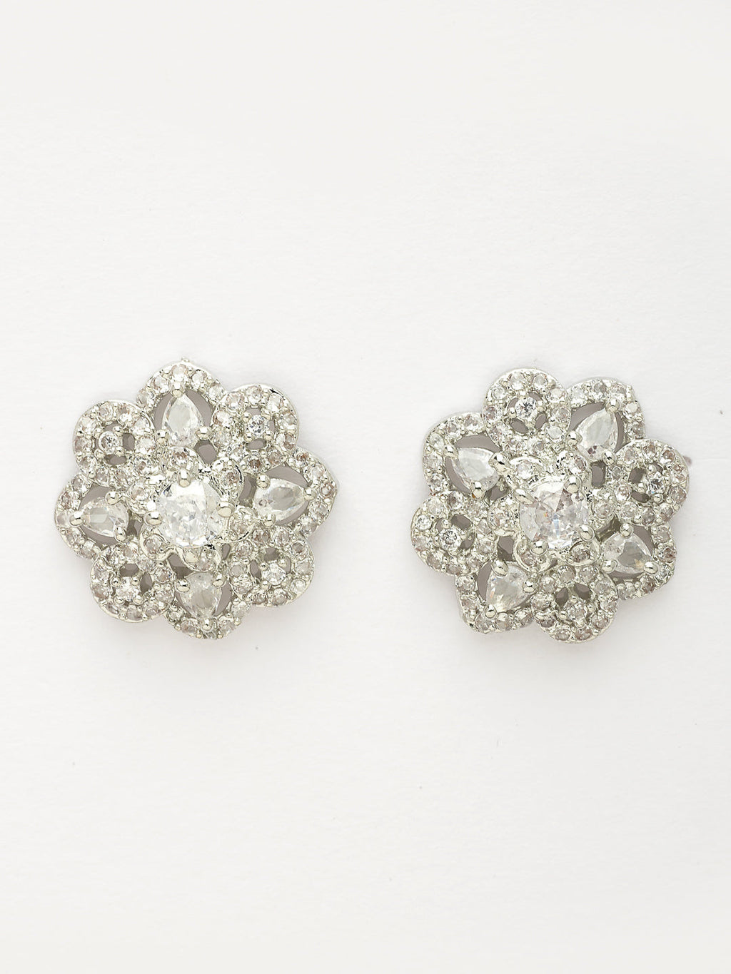 NVR Women's Silver-Plated AD- Studded Circular Shaped Studs Earring | Grocsy