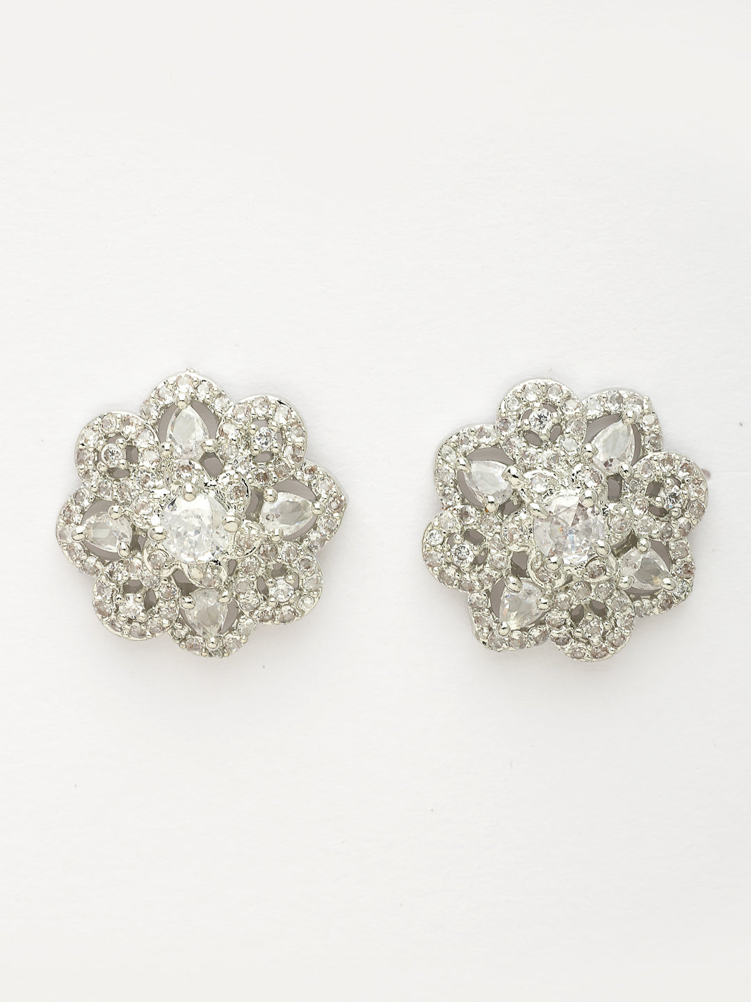 NVR Women's Silver-Plated AD- Studded Circular Shaped Studs Earring | Grocsy
