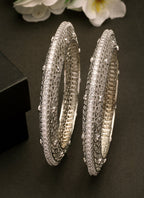 NVR Women's Set of 2 Silver-Plated American Diamond Studded Bangles | Grocsy