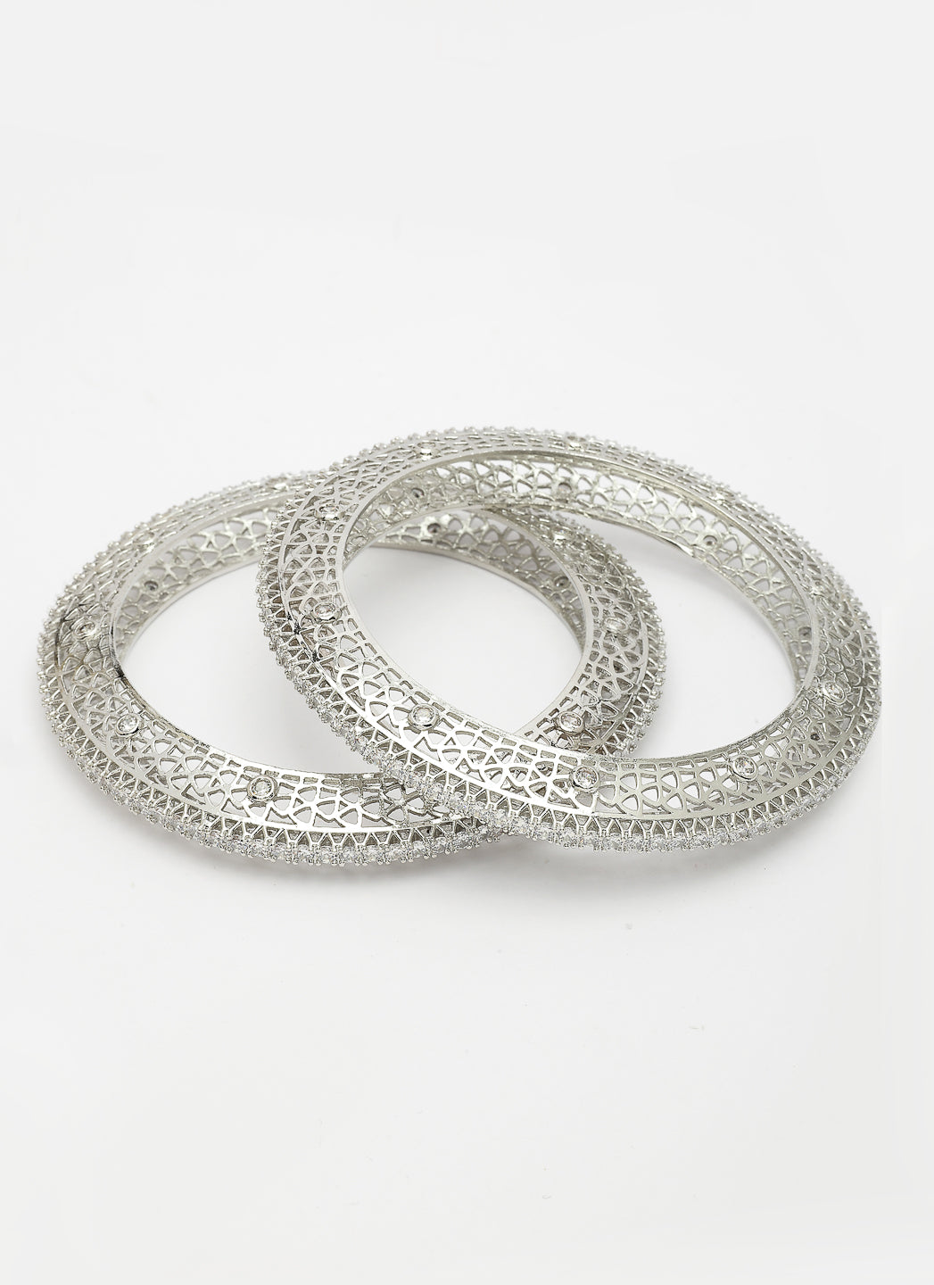 NVR Women's Set of 2 Silver-Plated American Diamond Studded Bangles | Grocsy