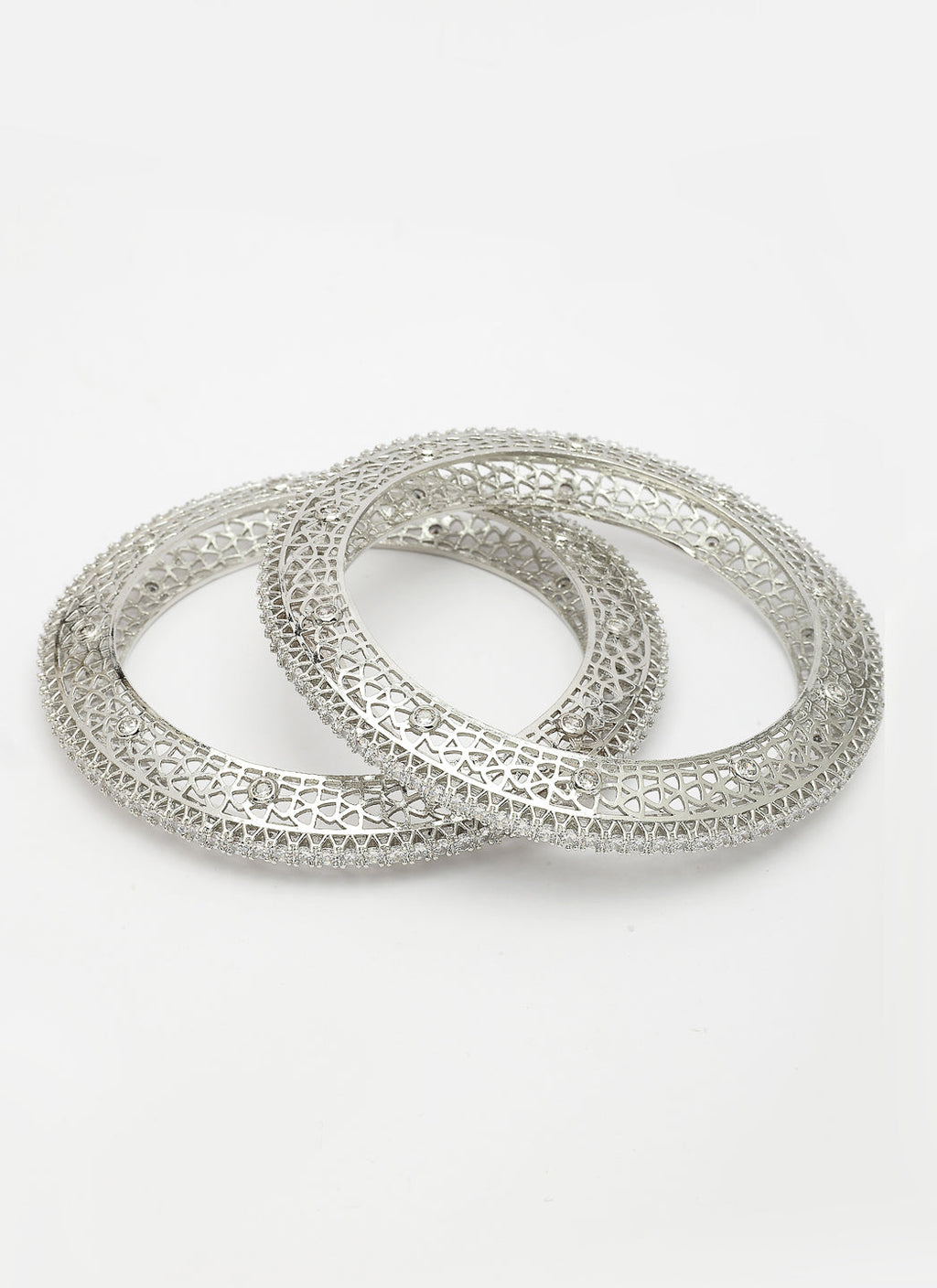 NVR Women's Set of 2 Silver-Plated American Diamond Studded Bangles | Grocsy