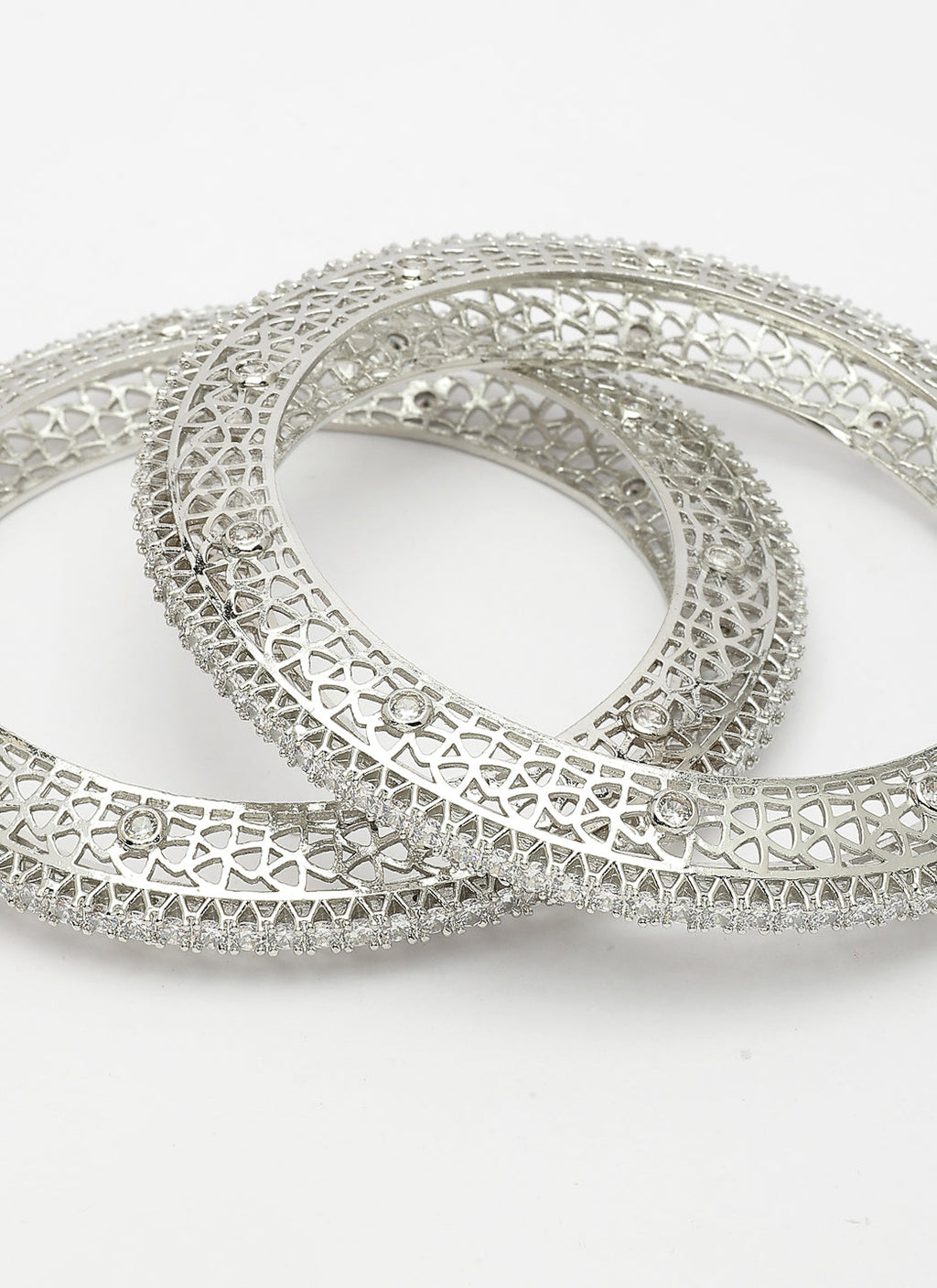 NVR Women's Set of 2 Silver-Plated American Diamond Studded Bangles | Grocsy
