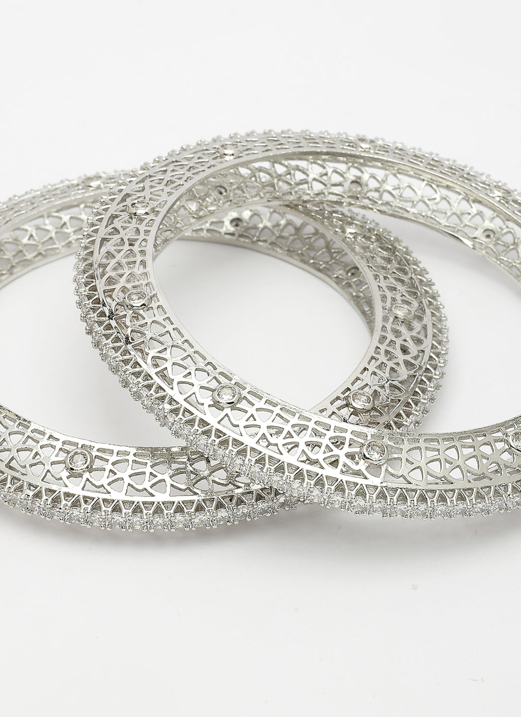 NVR Women's Set of 2 Silver-Plated American Diamond Studded Bangles | Grocsy