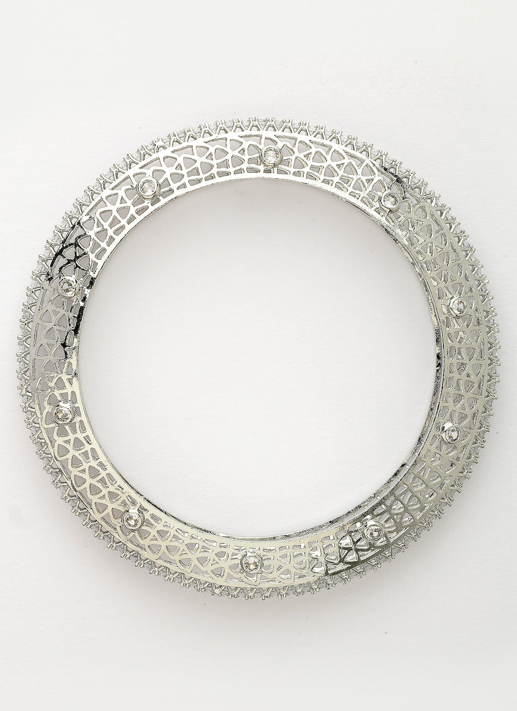 NVR Women's Set of 2 Silver-Plated American Diamond Studded Bangles | Grocsy