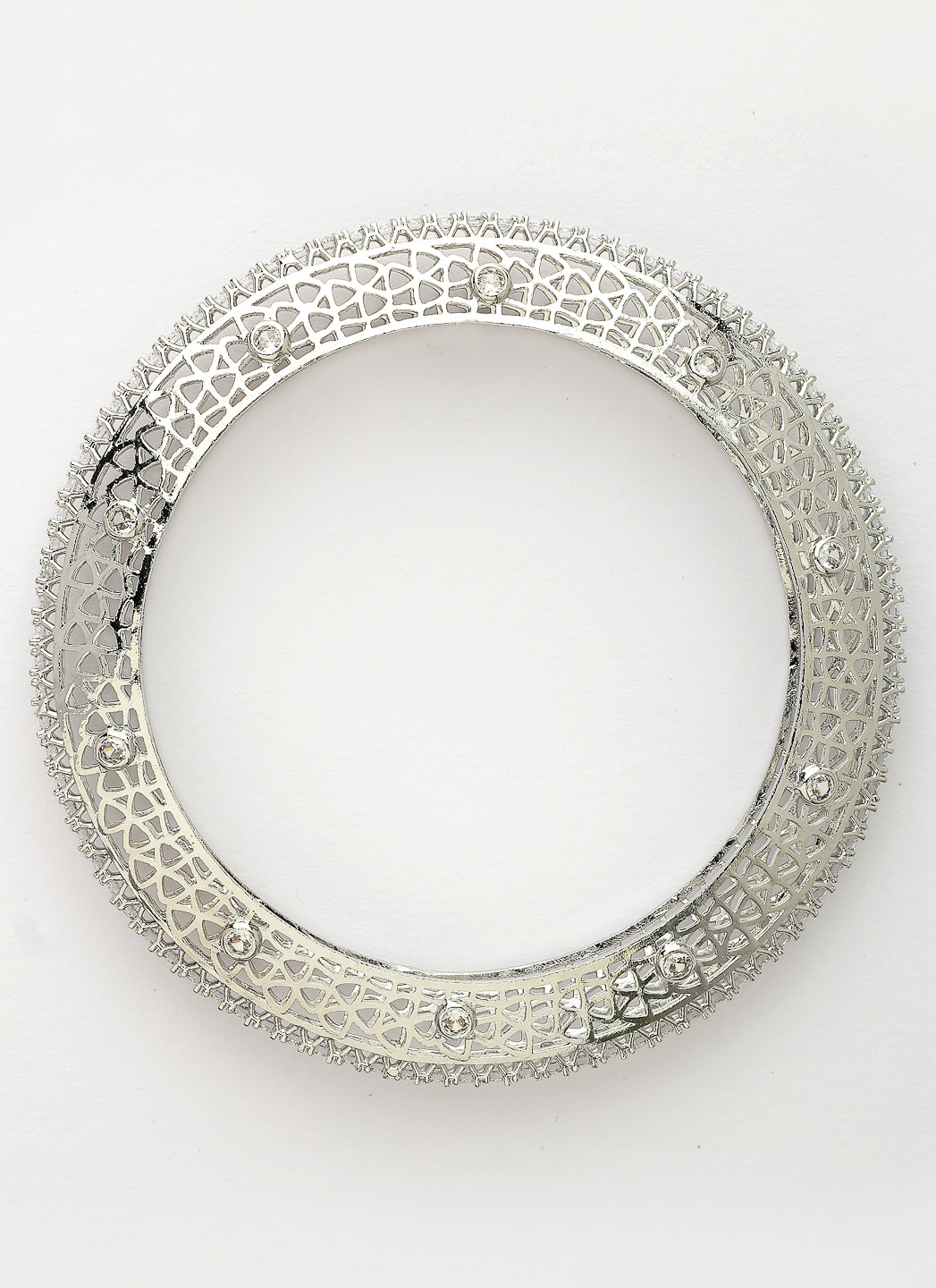 NVR Women's Set of 2 Silver-Plated American Diamond Studded Bangles | Grocsy