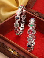 NVR Women's Set of 2 Multicolor Silver-Plated American Diamond Studded Bangles | Grocsy