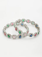NVR Women's Set of 2 Multicolor Silver-Plated American Diamond Studded Bangles | Grocsy
