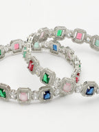NVR Women's Set of 2 Multicolor Silver-Plated American Diamond Studded Bangles | Grocsy
