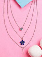 NVR Women's Silver-Toned Artificial Stones Floral Layered Chain | Grocsy