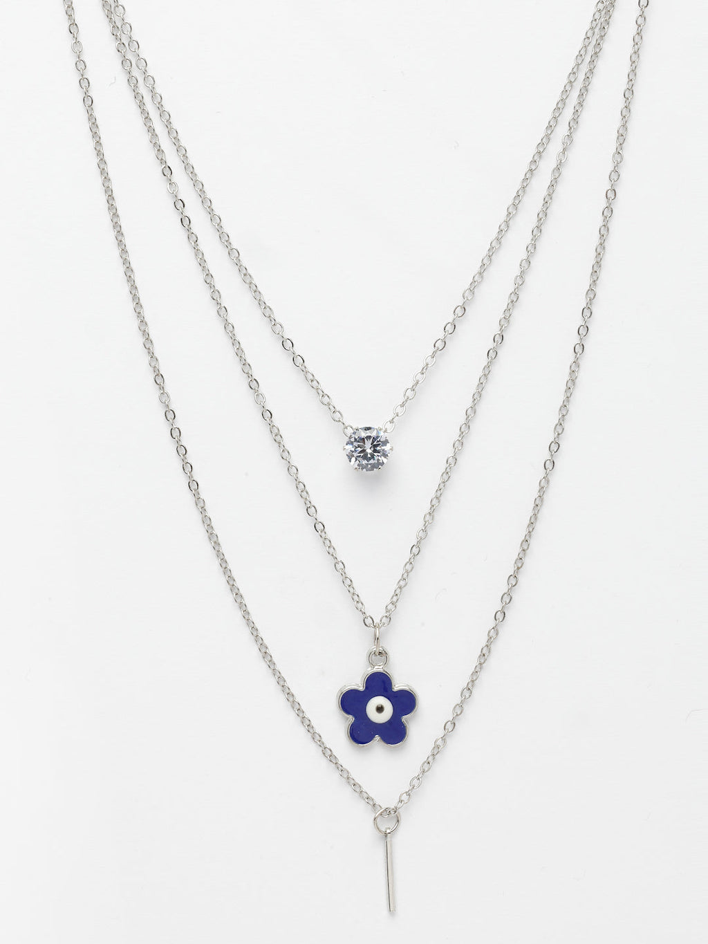 NVR Women's Silver-Toned Artificial Stones Floral Layered Chain | Grocsy
