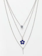 NVR Women's Silver-Toned Artificial Stones Floral Layered Chain | Grocsy