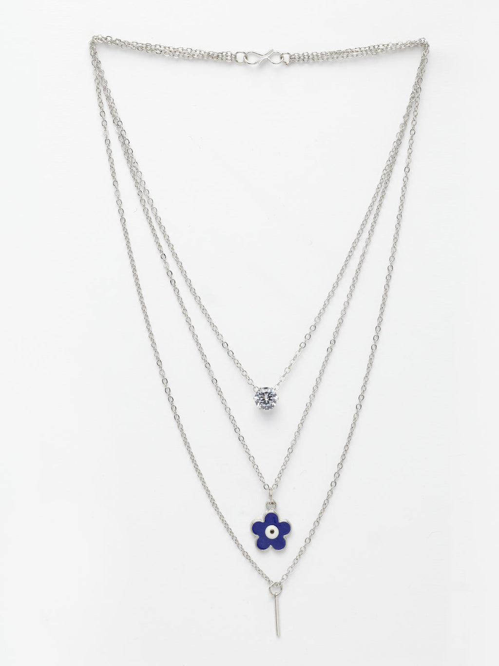 NVR Women's Silver-Toned Artificial Stones Floral Layered Chain | Grocsy