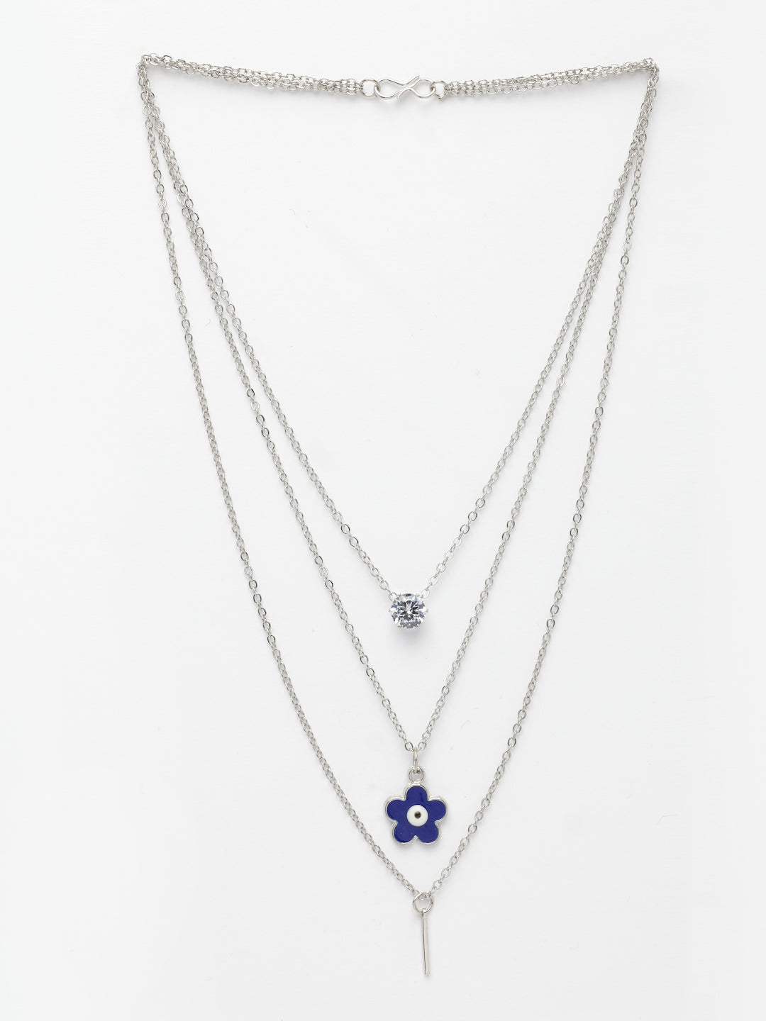 NVR Women's Silver-Toned Artificial Stones Floral Layered Chain | Grocsy
