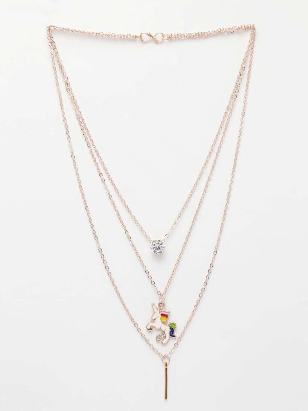 NVR Women's Rose Gold-Polished Artificial Stones Unicorn Layered Chain | Grocsy