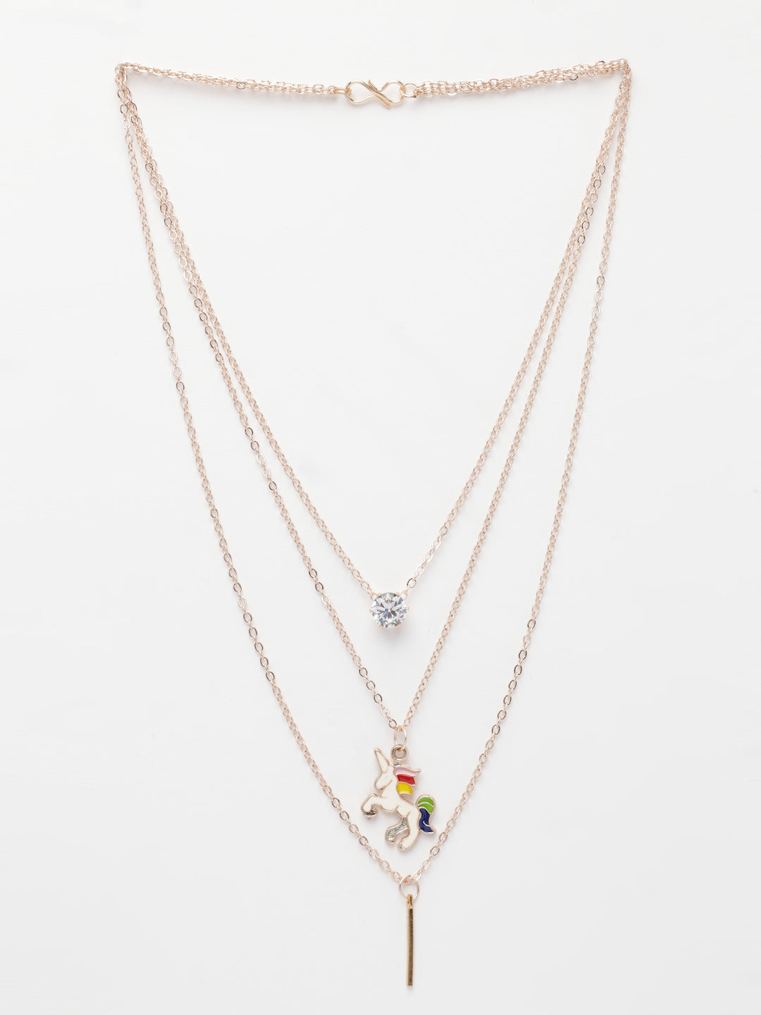 NVR Women's Rose Gold-Polished Artificial Stones Unicorn Layered Chain | Grocsy
