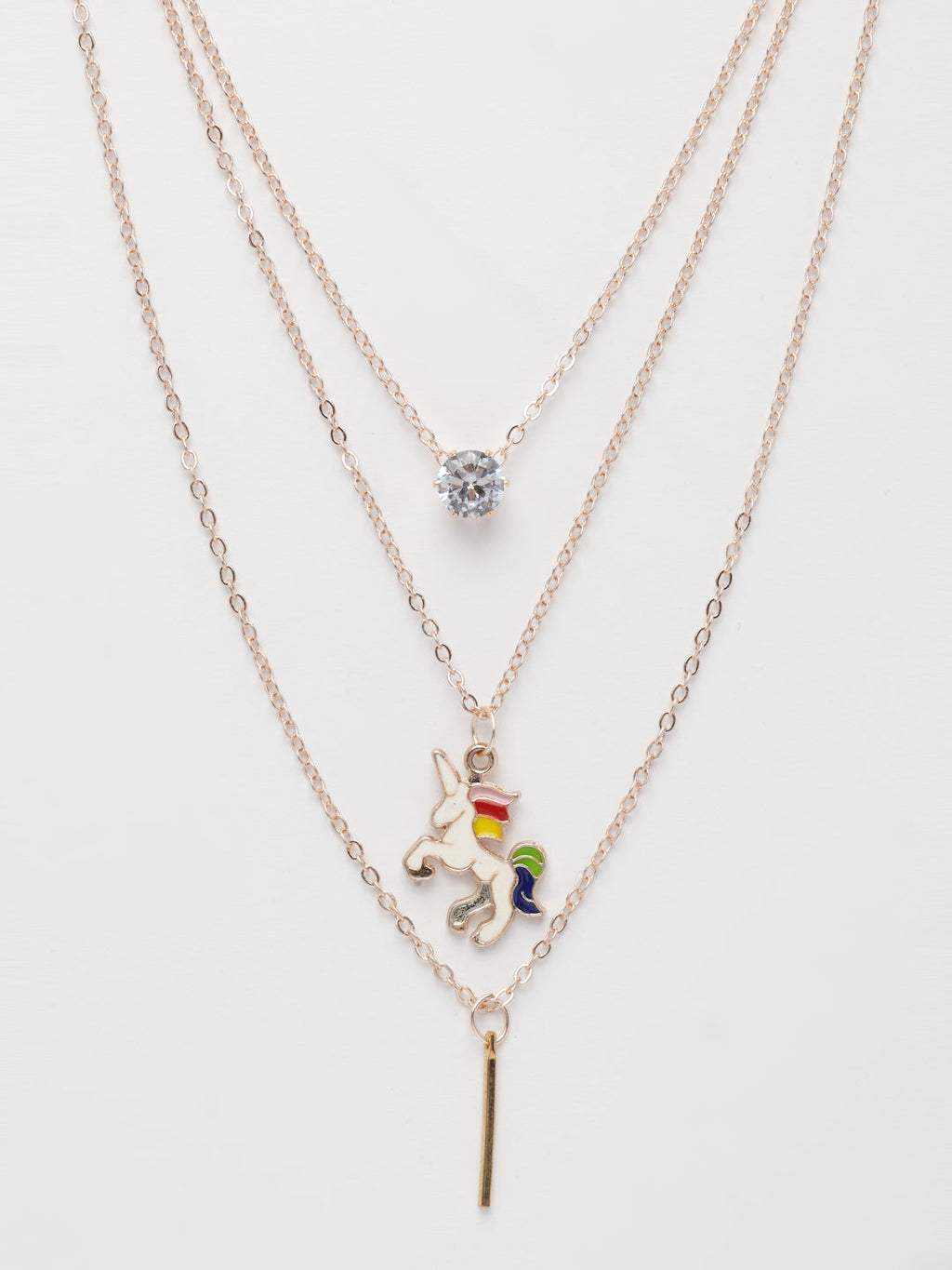 NVR Women's Rose Gold-Polished Artificial Stones Unicorn Layered Chain | Grocsy