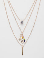 NVR Women's Rose Gold-Polished Artificial Stones Unicorn Layered Chain | Grocsy
