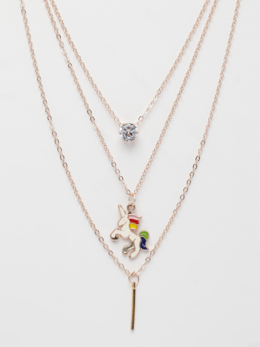 NVR Women's Rose Gold-Polished Artificial Stones Unicorn Layered Chain | Grocsy