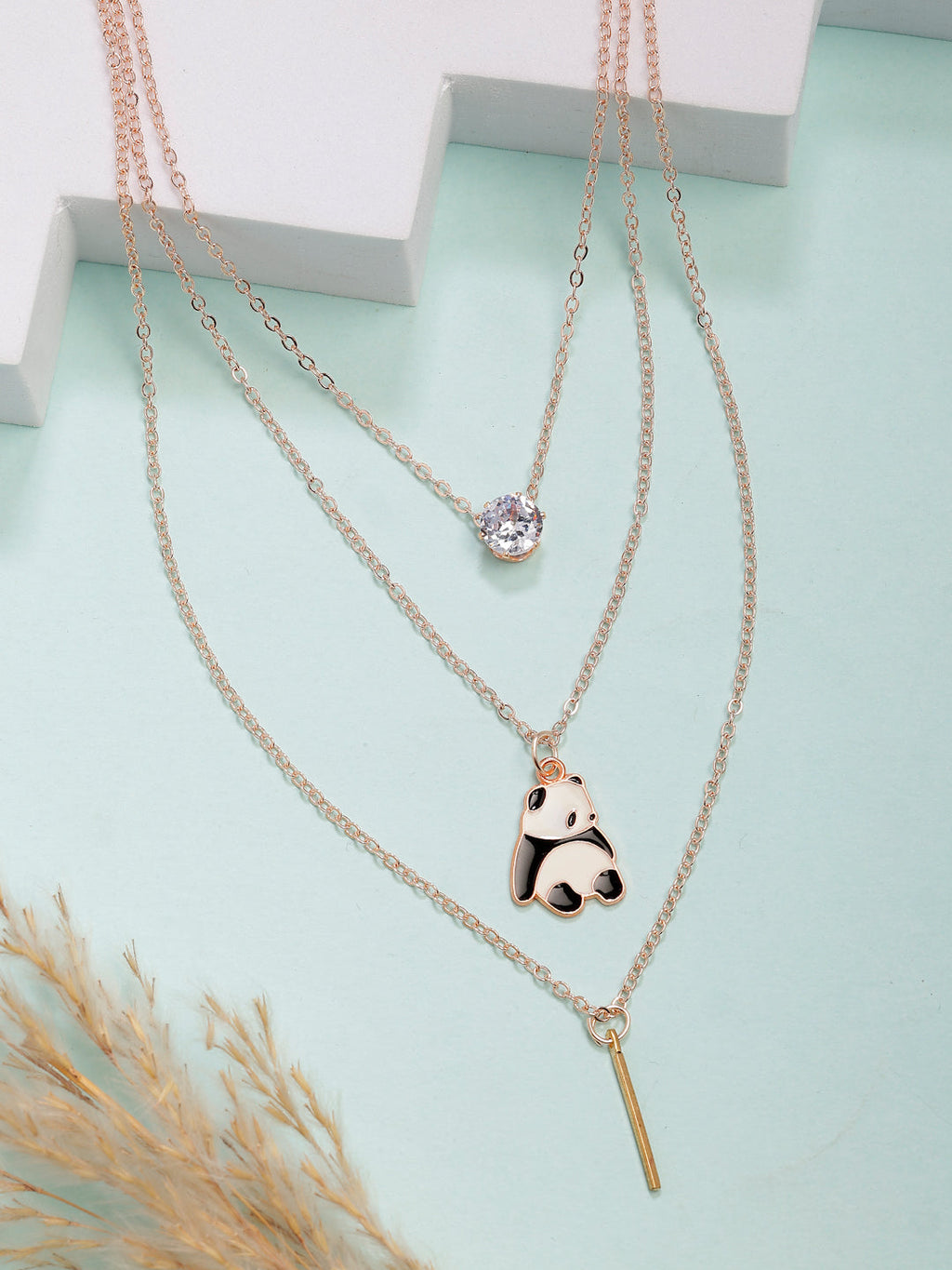 NVR Women's Rose Gold-Polished Artificial Stones Panda Layered Chain | Grocsy