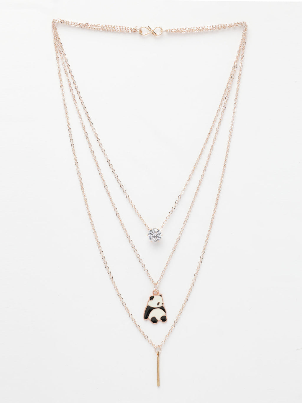 NVR Women's Rose Gold-Polished Artificial Stones Panda Layered Chain | Grocsy