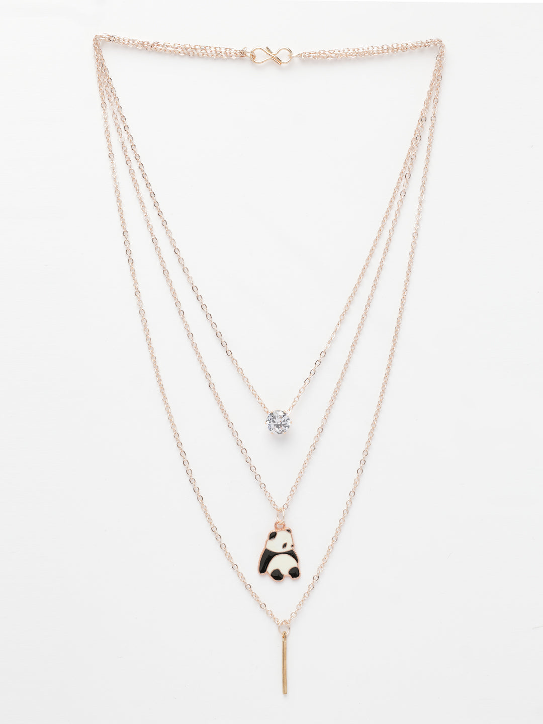 NVR Women's Rose Gold-Polished Artificial Stones Panda Layered Chain | Grocsy