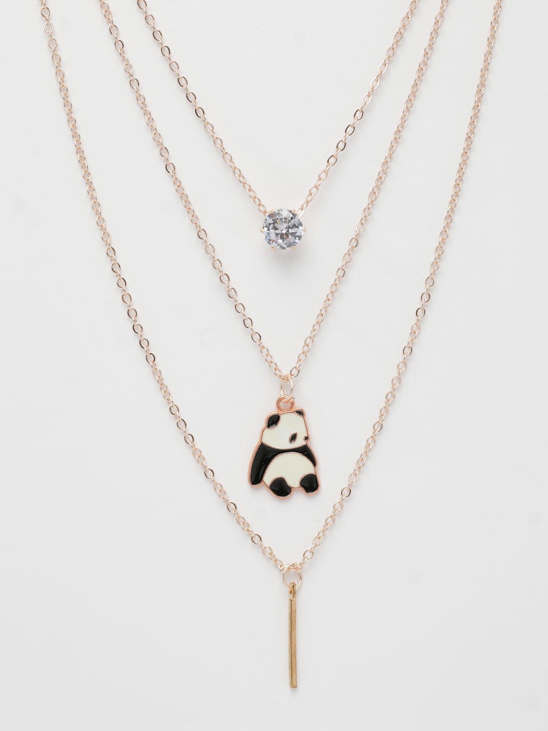 NVR Women's Rose Gold-Polished Artificial Stones Panda Layered Chain | Grocsy