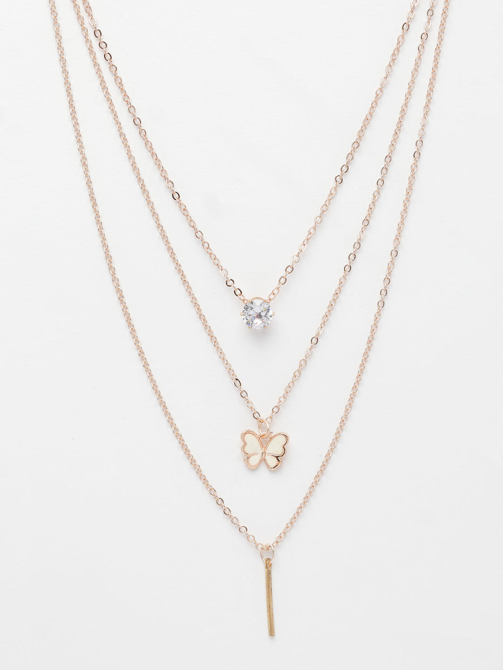 NVR Women's Rose Gold-Polished Artificial Stones Butterfly-shaped Layered Chain | Grocsy