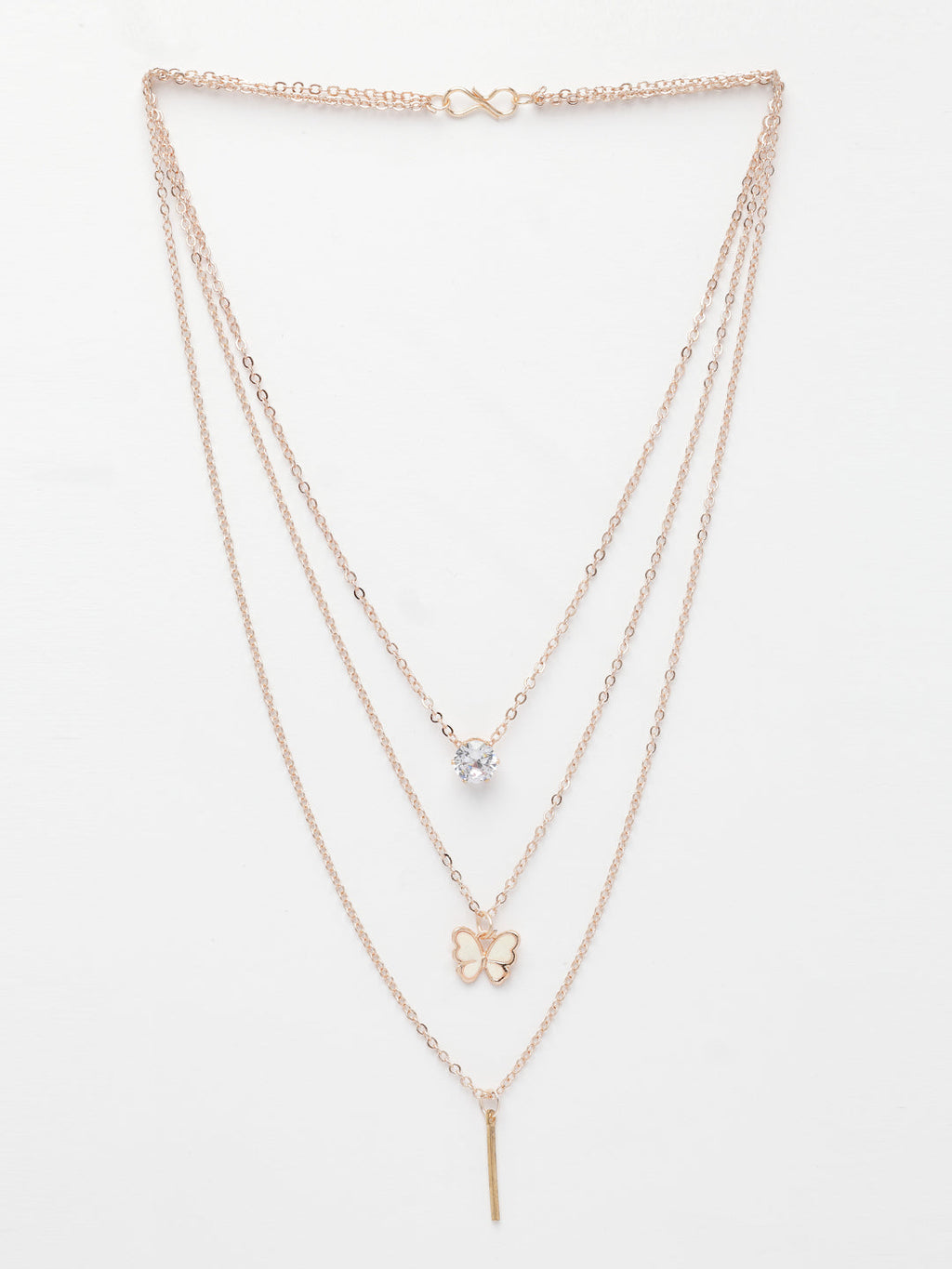 NVR Women's Rose Gold-Polished Artificial Stones Butterfly-shaped Layered Chain | Grocsy