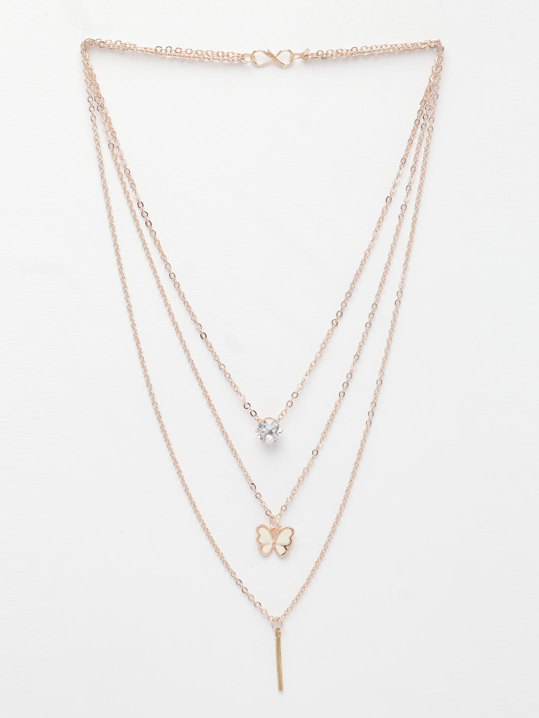 NVR Women's Rose Gold-Polished Artificial Stones Butterfly-shaped Layered Chain | Grocsy