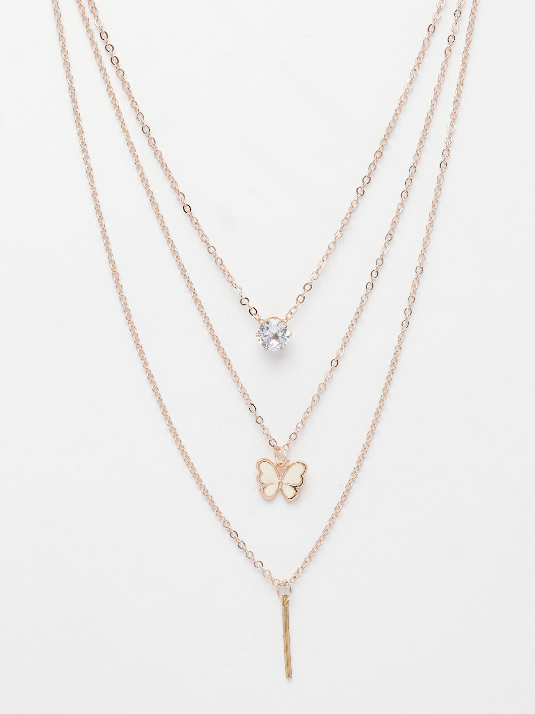 NVR Women's Rose Gold-Polished Artificial Stones Butterfly-shaped Layered Chain | Grocsy