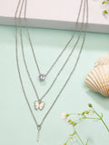 NVR Women's Silver-Toned Artificial Stones Butterfly-shaped Layered Chain | Grocsy