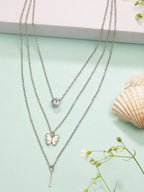 NVR Women's Silver-Toned Artificial Stones Butterfly-shaped Layered Chain | Grocsy