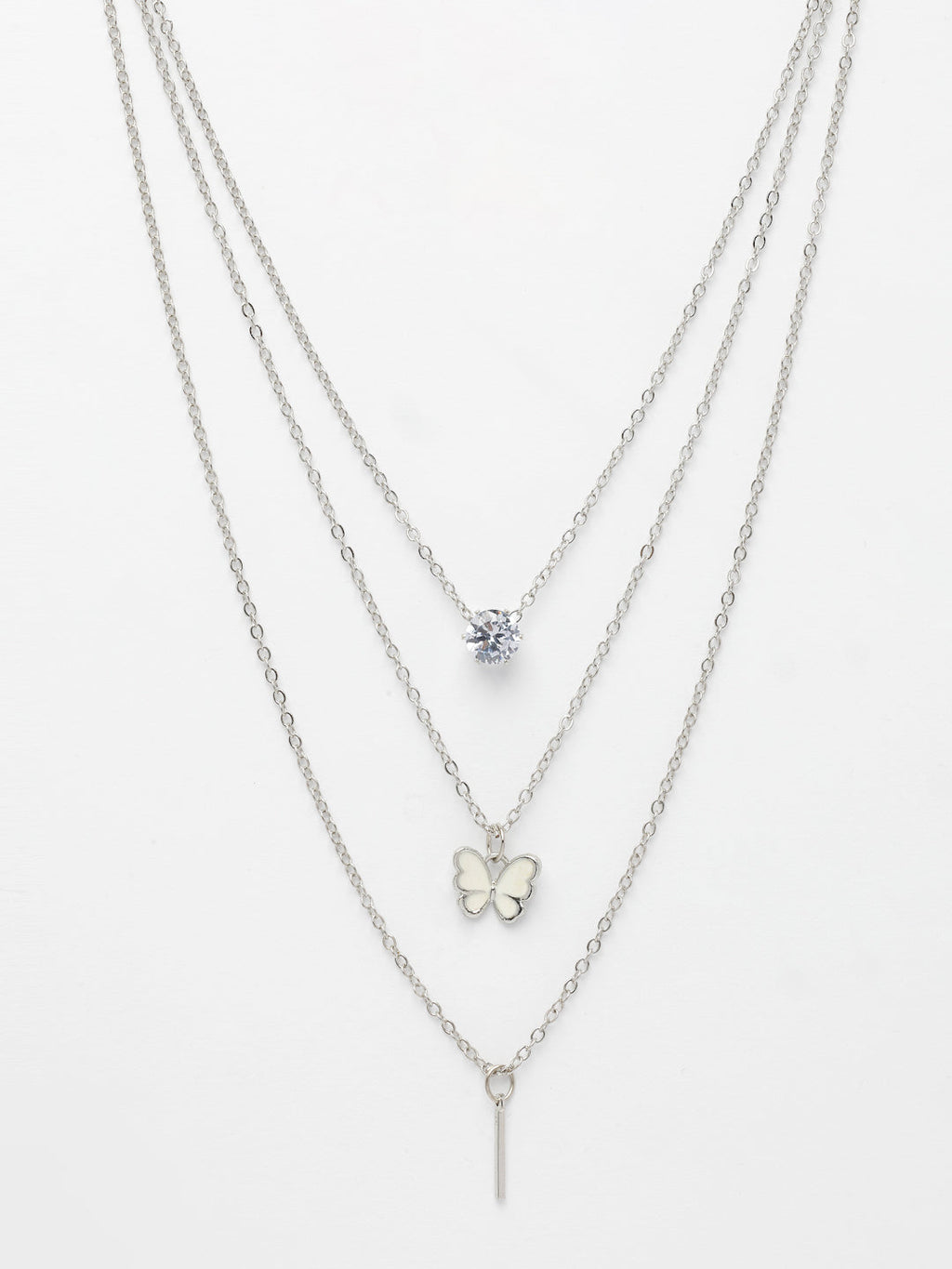NVR Women's Silver-Toned Artificial Stones Butterfly-shaped Layered Chain | Grocsy