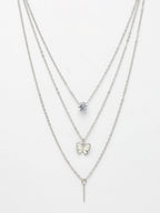 NVR Women's Silver-Toned Artificial Stones Butterfly-shaped Layered Chain | Grocsy