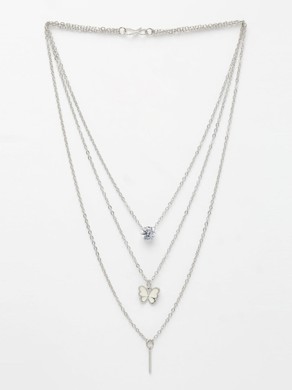 NVR Women's Silver-Toned Artificial Stones Butterfly-shaped Layered Chain | Grocsy