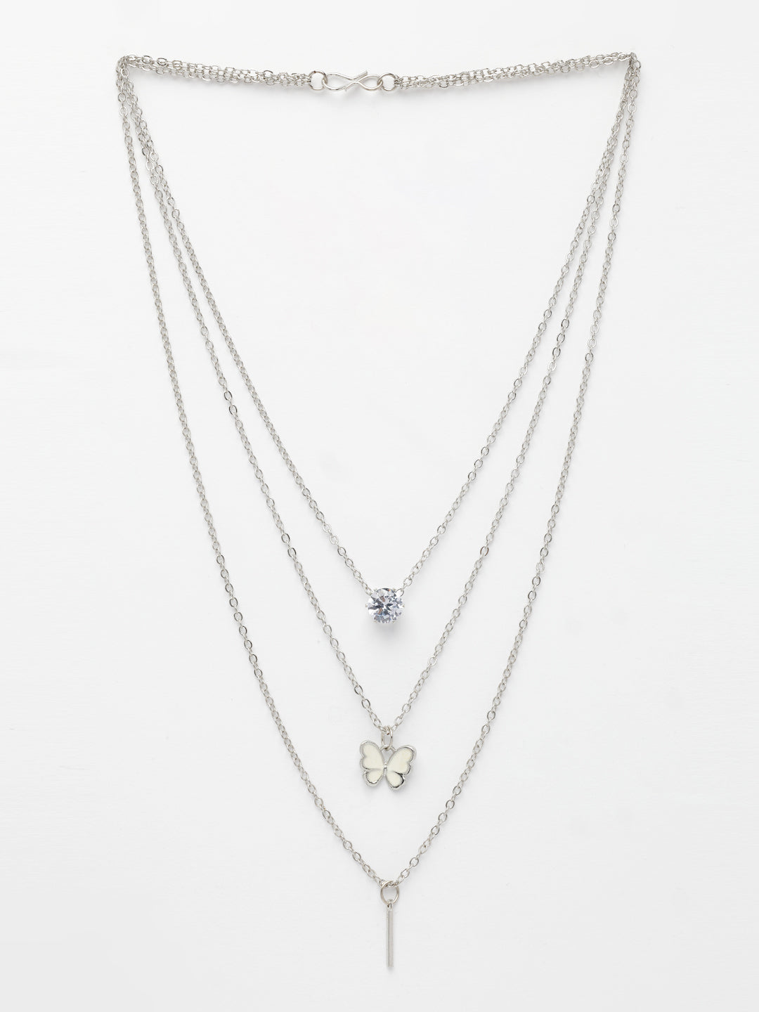 NVR Women's Silver-Toned Artificial Stones Butterfly-shaped Layered Chain | Grocsy