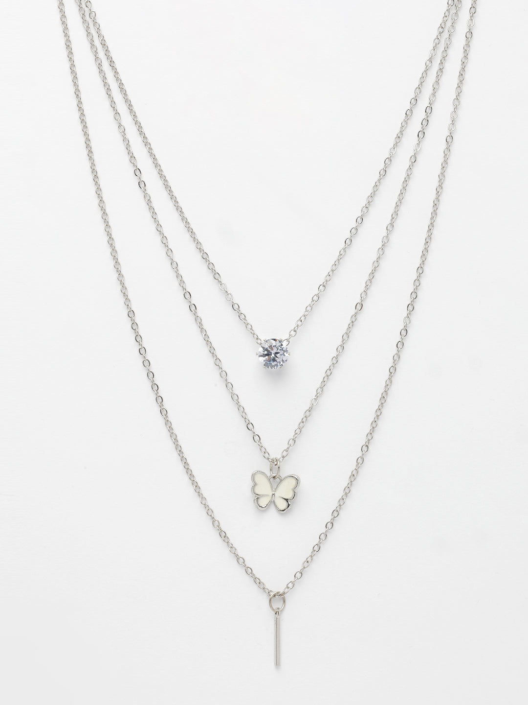 NVR Women's Silver-Toned Artificial Stones Butterfly-shaped Layered Chain | Grocsy