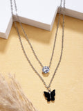 NVR Women's Silver-Toned Artificial Stones Butterfly-shaped Layered Chain | Grocsy