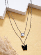 NVR Women's Silver-Toned Artificial Stones Butterfly-shaped Layered Chain | Grocsy