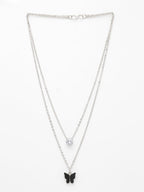NVR Women's Silver-Toned Artificial Stones Butterfly-shaped Layered Chain | Grocsy