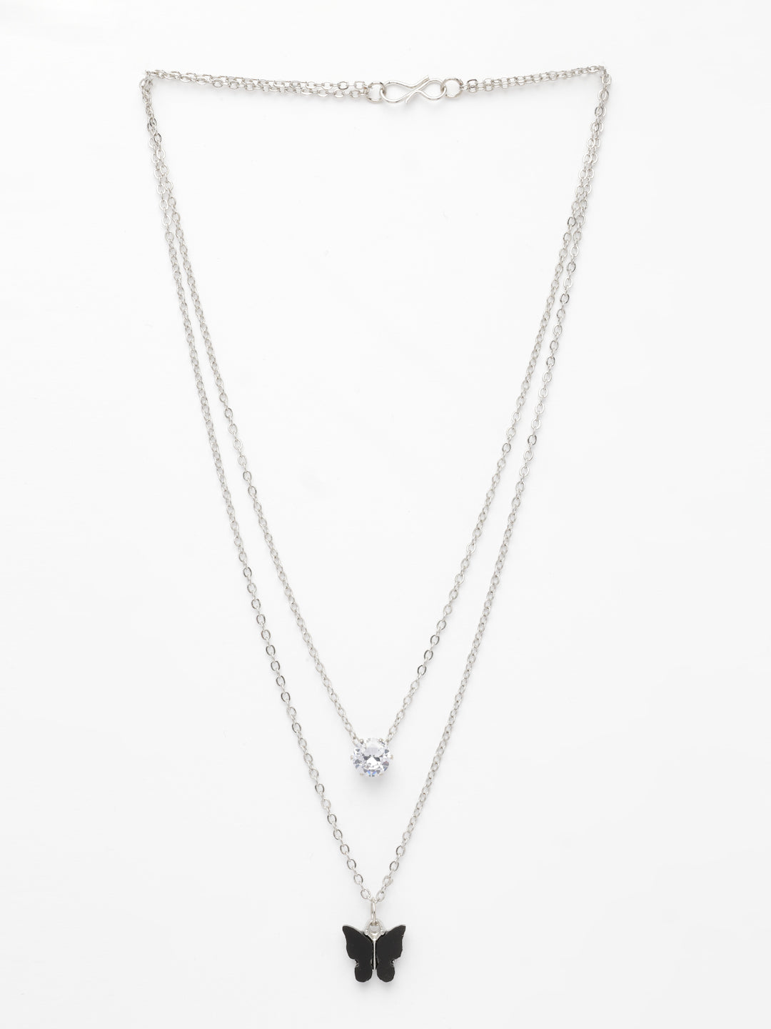 NVR Women's Silver-Toned Artificial Stones Butterfly-shaped Layered Chain | Grocsy