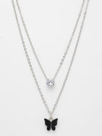 NVR Women's Silver-Toned Artificial Stones Butterfly-shaped Layered Chain | Grocsy