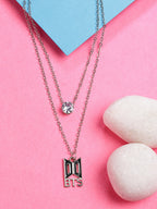 NVR Women's Silver-Toned Artificial Stones Layered Chain | Grocsy