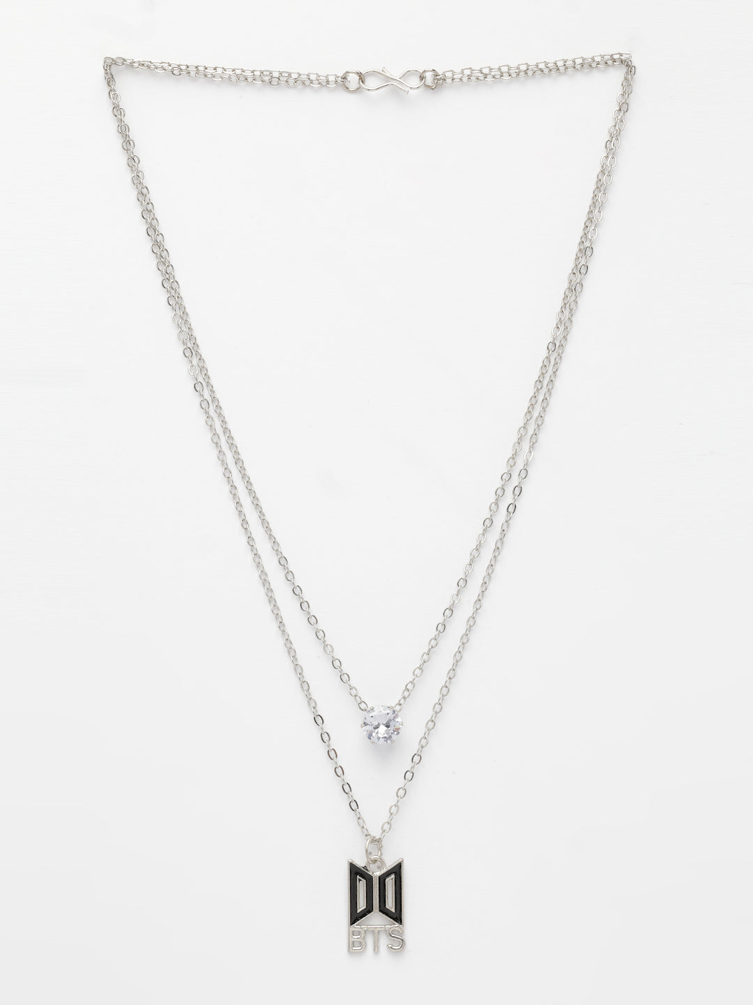 NVR Women's Silver-Toned Artificial Stones Layered Chain | Grocsy