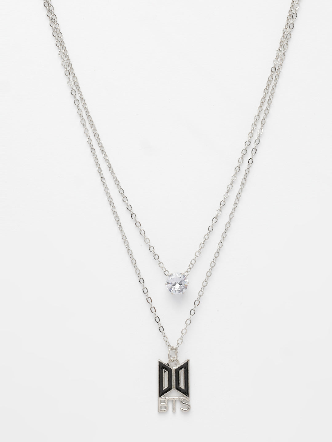 NVR Women's Silver-Toned Artificial Stones Layered Chain | Grocsy