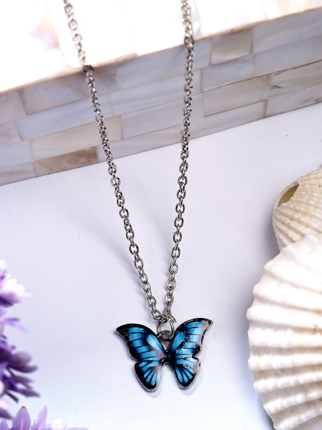 NVR Women's Silver-Plated Chain With Butterfly Pendant | Grocsy