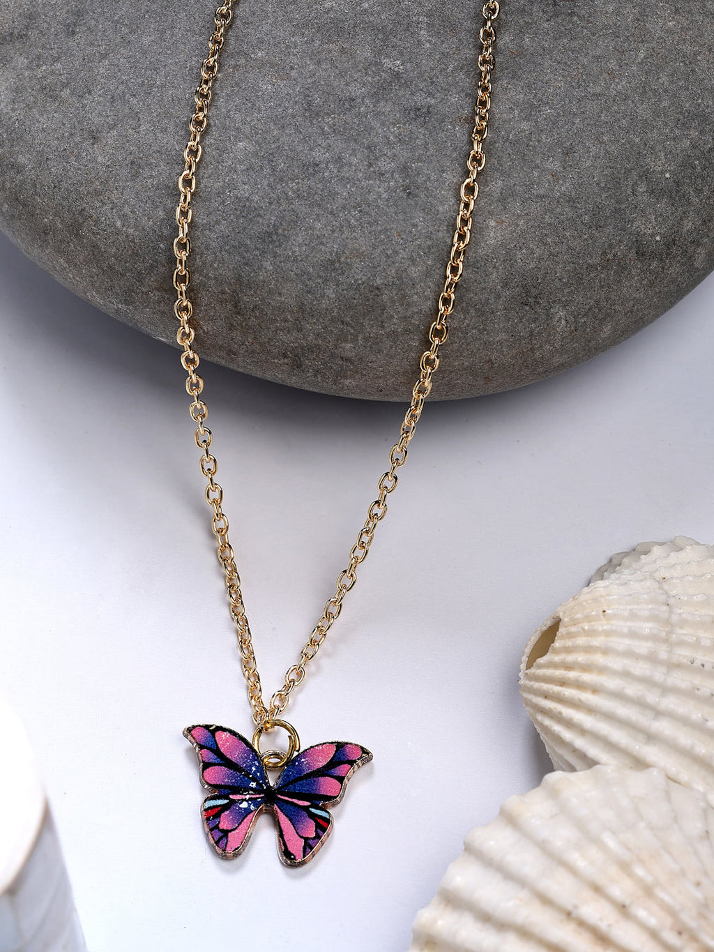 NVR Women's Gold-Polished Chain With Butterfly Pendant | Grocsy