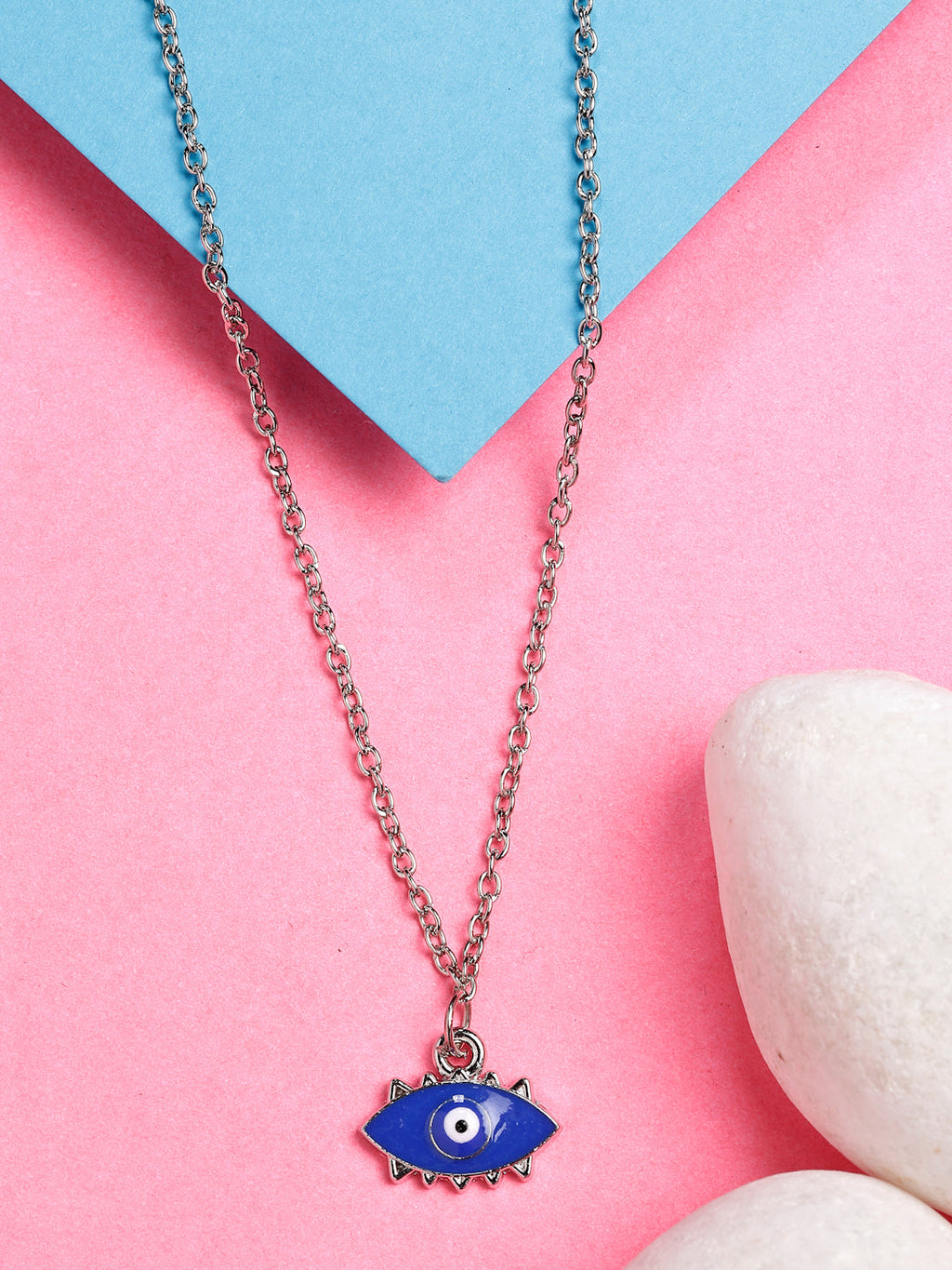 NVR Women's Silver-Plated Chain With Evil Eye Pendant | Grocsy