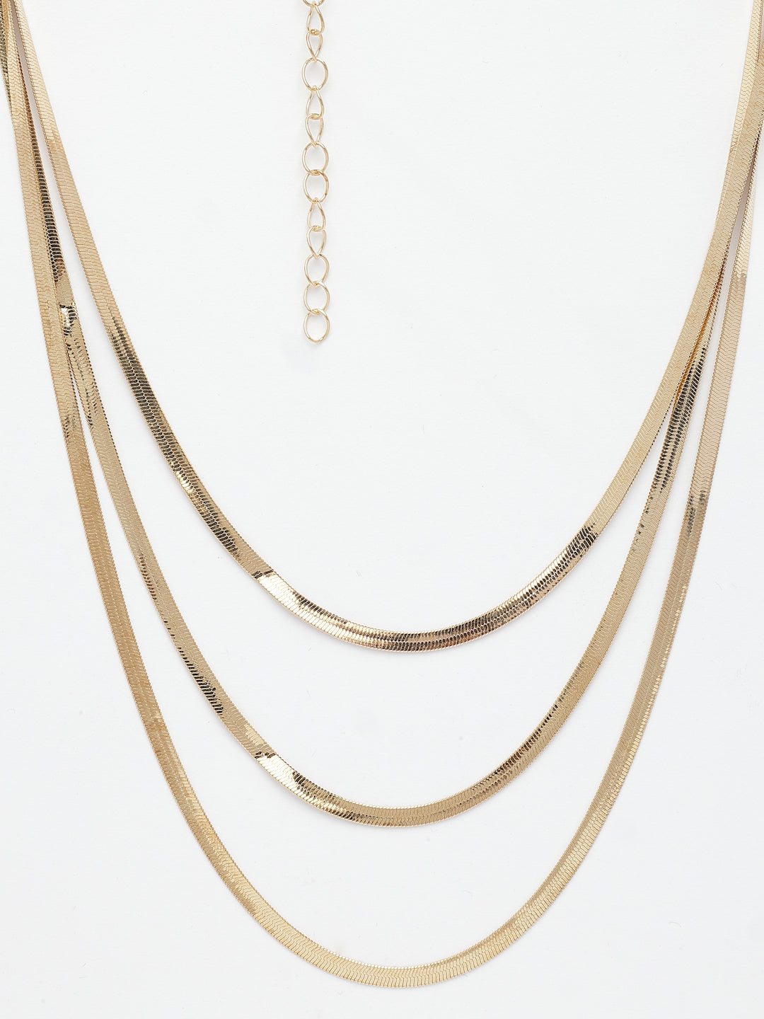 NVR Women's Gold-Polished Minimal Layered Chain | Grocsy