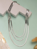 NVR Women's German Silver Plated Oxidised Minimal Layered Chain | Grocsy